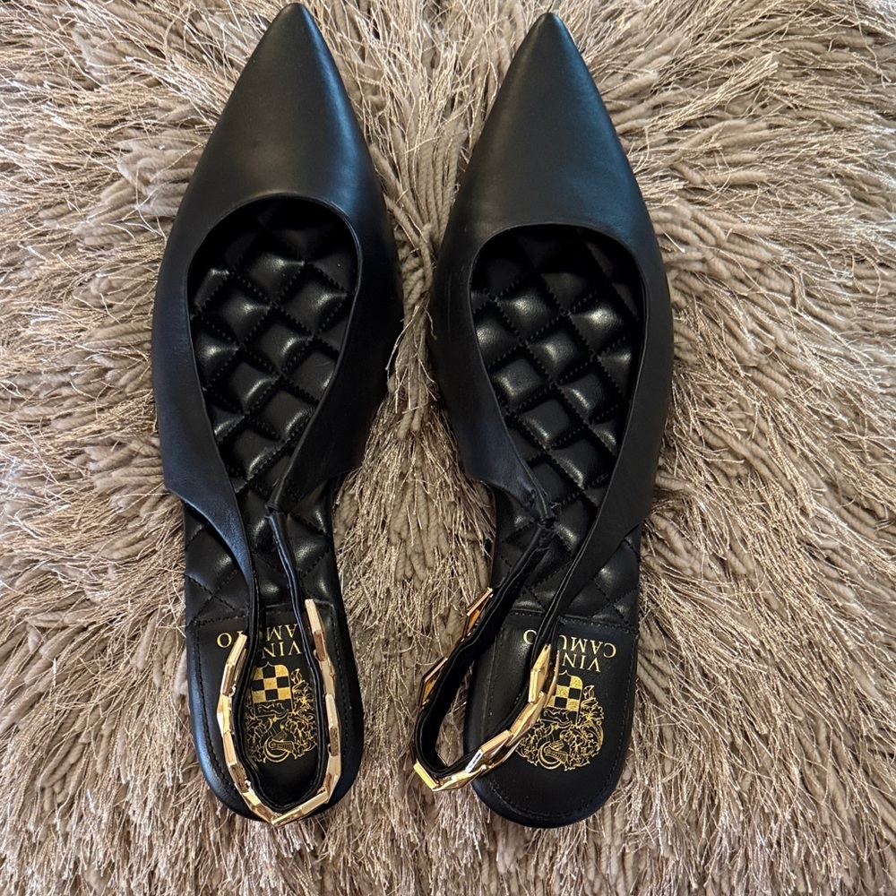Vince Camuto Black Heels with Gold Buckle